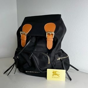BURBERRY Backpack Nylon Drawstring Black & Gold Backpack with authenticity card
